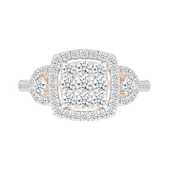 0.95 CT. T.W. Cushion-Shaped Multi-Diamond Frame Collar Bridal Set in 10K Rose Gold