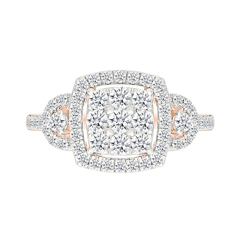 0.95 CT. T.W. Cushion-Shaped Multi-Diamond Frame Collar Bridal Set in 10K Rose Gold