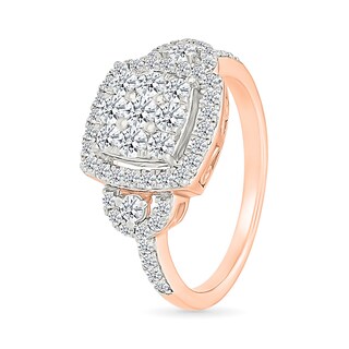 0.95 CT. T.W. Cushion-Shaped Multi-Diamond Frame Collar Bridal Set in 10K Rose Gold