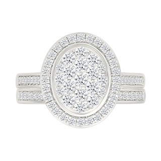 0.95 CT. T.W. Oval-Shaped Multi-Diamond Frame Bridal Set in 10K Gold