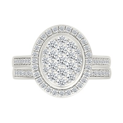 0.95 CT. T.W. Oval-Shaped Multi-Diamond Frame Bridal Set in 10K Gold