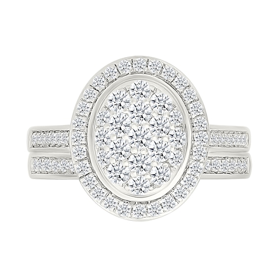 0.95 CT. T.W. Oval-Shaped Multi-Diamond Frame Bridal Set in 10K Gold