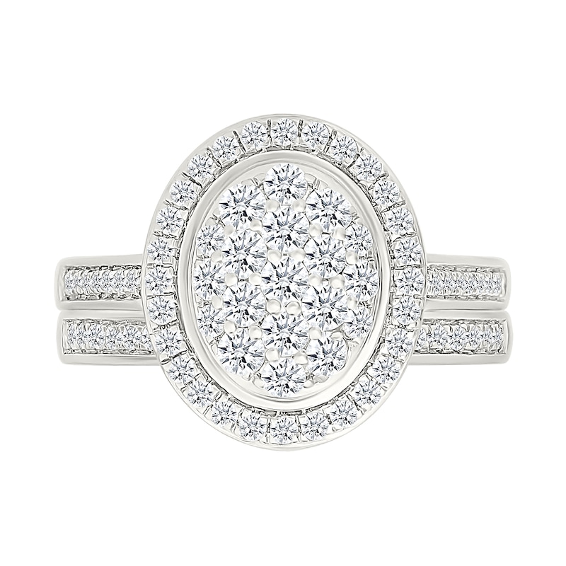 0.95 CT. T.W. Oval-Shaped Multi-Diamond Frame Bridal Set in 10K Gold