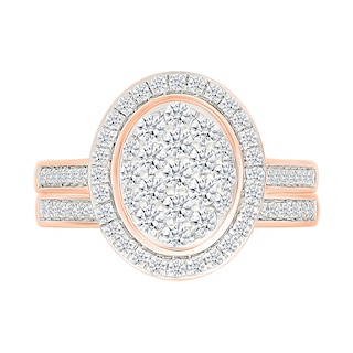 0.95 CT. T.W. Oval-Shaped Multi-Diamond Frame Bridal Set in 10K Rose Gold