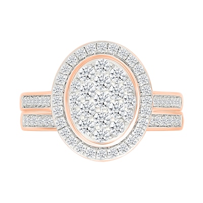 0.95 CT. T.W. Oval-Shaped Multi-Diamond Frame Bridal Set in 10K Rose Gold