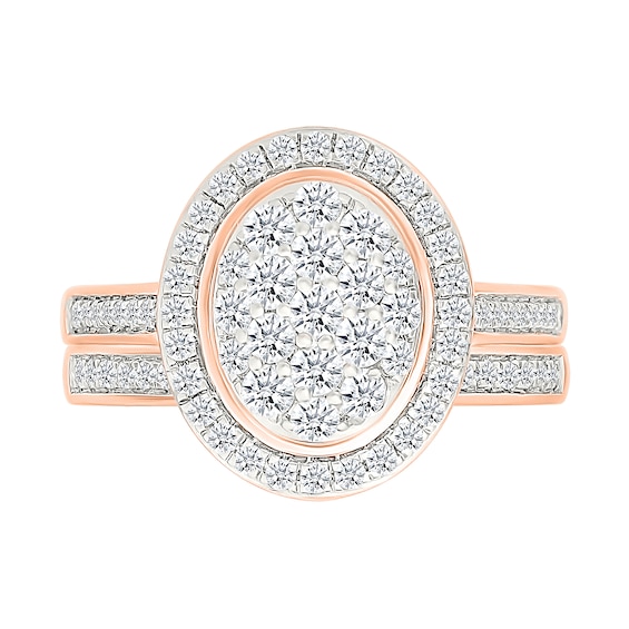 0.95 CT. T.W. Oval-Shaped Multi-Diamond Frame Bridal Set in 10K Rose Gold