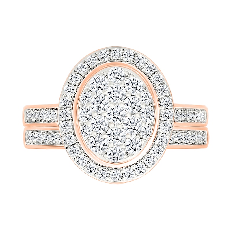 0.95 CT. T.W. Oval-Shaped Multi-Diamond Frame Bridal Set in 10K Rose Gold