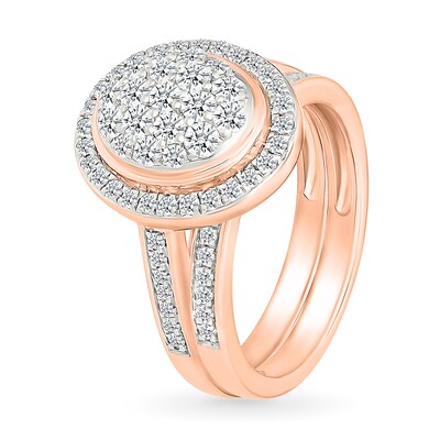 0.95 CT. T.W. Oval-Shaped Multi-Diamond Frame Bridal Set in 10K Rose Gold