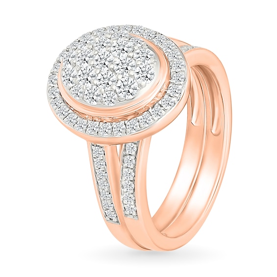 0.95 CT. T.W. Oval-Shaped Multi-Diamond Frame Bridal Set in 10K Rose Gold