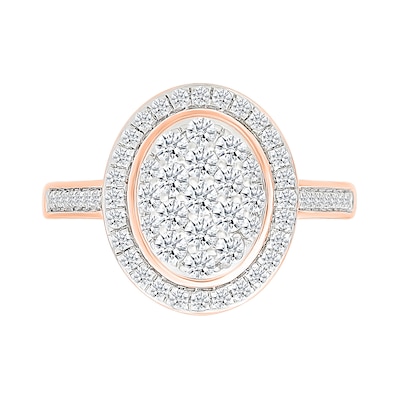 0.95 CT. T.W. Oval-Shaped Multi-Diamond Frame Bridal Set in 10K Rose Gold