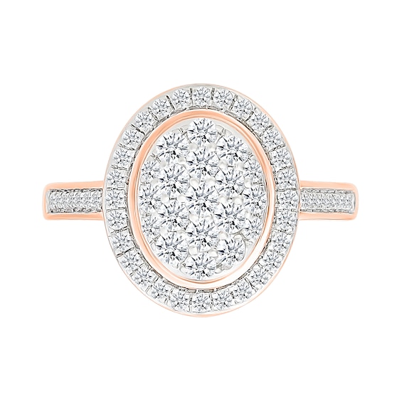 0.95 CT. T.W. Oval-Shaped Multi-Diamond Frame Bridal Set in 10K Rose Gold