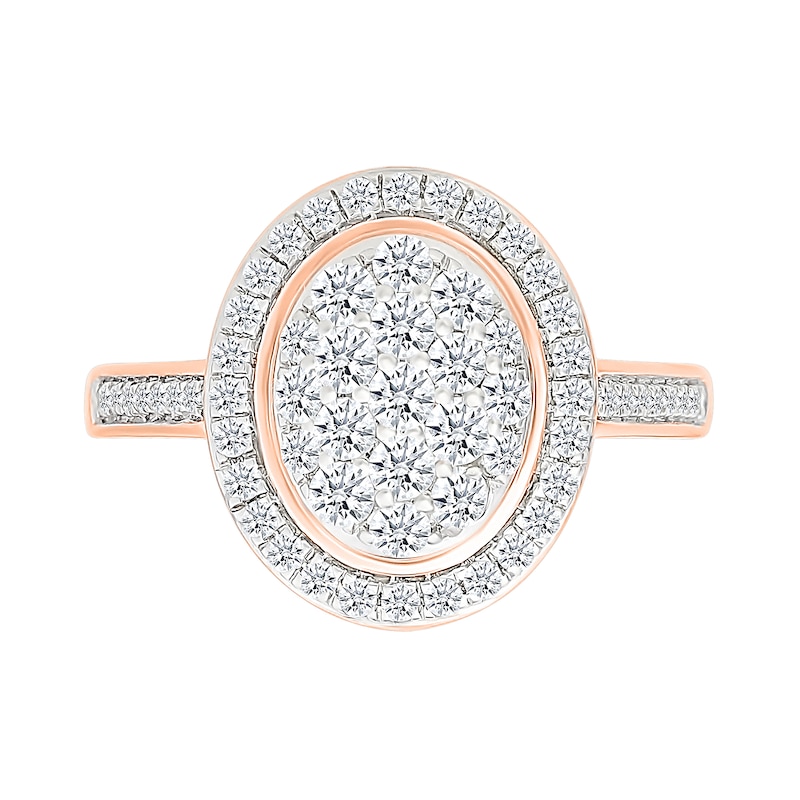 0.95 CT. T.W. Oval-Shaped Multi-Diamond Frame Bridal Set in 10K Rose Gold