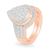 0.95 CT. T.W. Pear-Shaped Multi-Diamond Swirl Frame Triple Row Bridal Set in 10K Rose Gold