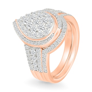 0.95 CT. T.W. Pear-Shaped Multi-Diamond Swirl Frame Triple Row Bridal Set in 10K Rose Gold