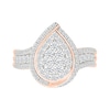 0.95 CT. T.W. Pear-Shaped Multi-Diamond Swirl Frame Triple Row Bridal Set in 10K Rose Gold