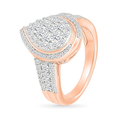 0.95 CT. T.W. Pear-Shaped Multi-Diamond Swirl Frame Triple Row Bridal Set in 10K Rose Gold