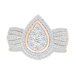 0.95 CT. T.W. Pear-Shaped Multi-Diamond Frame Multi-Row Bridal Set in 10K Rose Gold