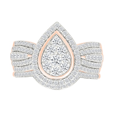 0.95 CT. T.W. Pear-Shaped Multi-Diamond Frame Multi-Row Bridal Set in 10K Rose Gold