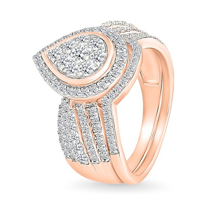 0.95 CT. T.W. Pear-Shaped Multi-Diamond Frame Multi-Row Bridal Set in 10K Rose Gold