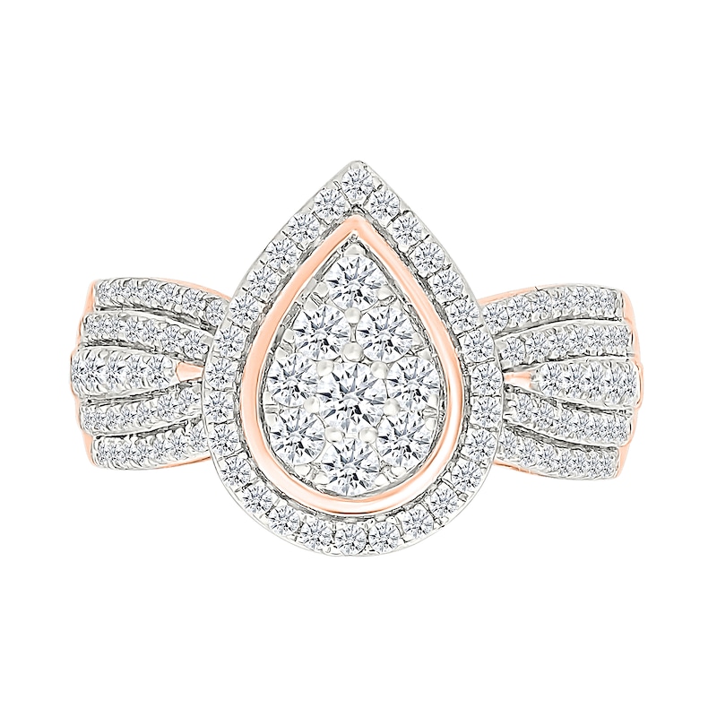 0.95 CT. T.W. Pear-Shaped Multi-Diamond Frame Multi-Row Bridal Set in 10K Rose Gold