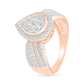 0.95 CT. T.W. Pear-Shaped Multi-Diamond Frame Multi-Row Bridal Set in 10K Rose Gold