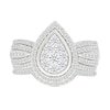 0.95 CT. T.W. Pear-Shaped Multi-Diamond Frame Multi-Row Bridal Set in 10K Gold