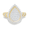 0.95 CT. T.W. Pear-Shaped Multi-Diamond Sunburst Frame Bridal Set in 10K Gold