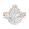 0.95 CT. T.W. Pear-Shaped Multi-Diamond Sunburst Frame Bridal Set in 10K Rose Gold