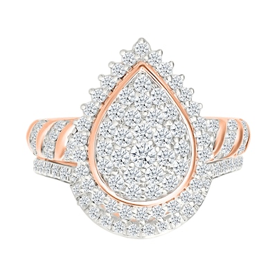 0.95 CT. T.W. Pear-Shaped Multi-Diamond Sunburst Frame Bridal Set in 10K Rose Gold