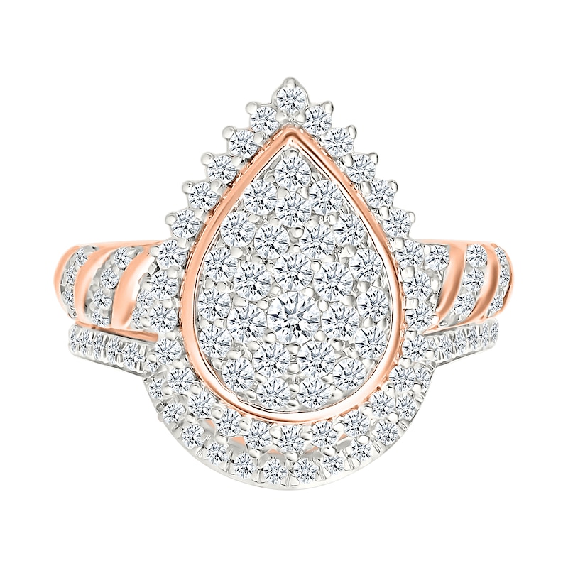 0.95 CT. T.W. Pear-Shaped Multi-Diamond Sunburst Frame Bridal Set in 10K Rose Gold