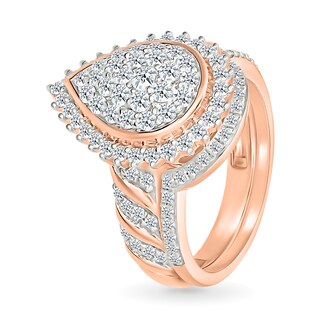 0.95 CT. T.W. Pear-Shaped Multi-Diamond Sunburst Frame Bridal Set in 10K Rose Gold