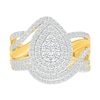 0.95 CT. T.W. Pear-Shaped Multi-Diamond Double Frame Bypass Multi-Row Split Shank Bridal Set in 10K Gold