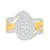 0.95 CT. T.W. Pear-Shaped Multi-Diamond Double Frame Bypass Multi-Row Split Shank Bridal Set in 10K Gold