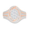 0.95 CT. T.W. Oval-Shaped Multi-Diamond Swirl Frame Triple Row Shank Bridal Set in 10K Rose Gold