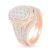 0.95 CT. T.W. Oval-Shaped Multi-Diamond Swirl Frame Triple Row Shank Bridal Set in 10K Rose Gold