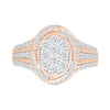 0.95 CT. T.W. Oval-Shaped Multi-Diamond Swirl Frame Triple Row Shank Bridal Set in 10K Rose Gold