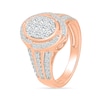 0.95 CT. T.W. Oval-Shaped Multi-Diamond Swirl Frame Triple Row Shank Bridal Set in 10K Rose Gold