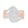 0.95 CT. T.W. Pear-Shaped Multi-Diamond Double Frame Bypass Multi-Row Split Shank Bridal Set in 10K Rose Gold