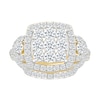 1.23 CT. T.W. Cushion-Shaped Multi-Diamond Frame Collar Bridal Set in 10K Gold