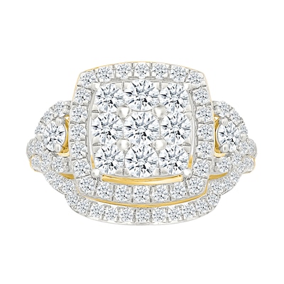 1.23 CT. T.W. Cushion-Shaped Multi-Diamond Frame Collar Bridal Set in 10K Gold