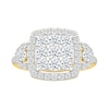 1.23 CT. T.W. Cushion-Shaped Multi-Diamond Frame Collar Bridal Set in 10K Gold