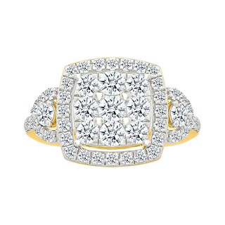 1.23 CT. T.W. Cushion-Shaped Multi-Diamond Frame Collar Bridal Set in 10K Gold