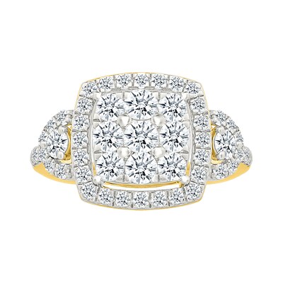 1.23 CT. T.W. Cushion-Shaped Multi-Diamond Frame Collar Bridal Set in 10K Gold