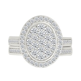 1.23 CT. T.W. Oval-Shaped Multi-Diamond Bezel Frame Bridal Set in 10K Gold