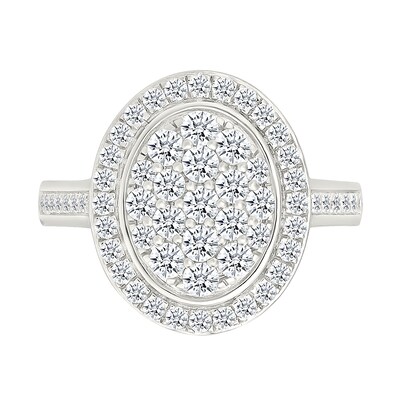 1.23 CT. T.W. Oval-Shaped Multi-Diamond Bezel Frame Bridal Set in 10K Gold