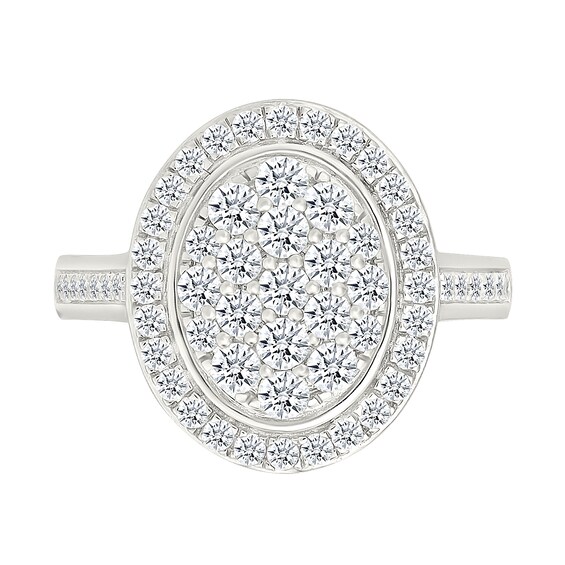 1.23 CT. T.W. Oval-Shaped Multi-Diamond Bezel Frame Bridal Set in 10K Gold