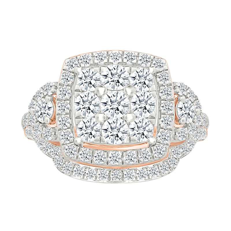 1.23 CT. T.W. Cushion-Shaped Multi-Diamond Frame Collar Bridal Set in 10K Rose Gold