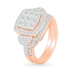 1.23 CT. T.W. Cushion-Shaped Multi-Diamond Frame Collar Bridal Set in 10K Rose Gold