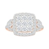 1.23 CT. T.W. Cushion-Shaped Multi-Diamond Frame Collar Bridal Set in 10K Rose Gold