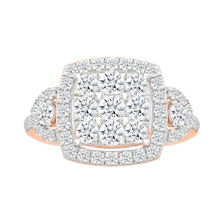 1.23 CT. T.W. Cushion-Shaped Multi-Diamond Frame Collar Bridal Set in 10K Rose Gold